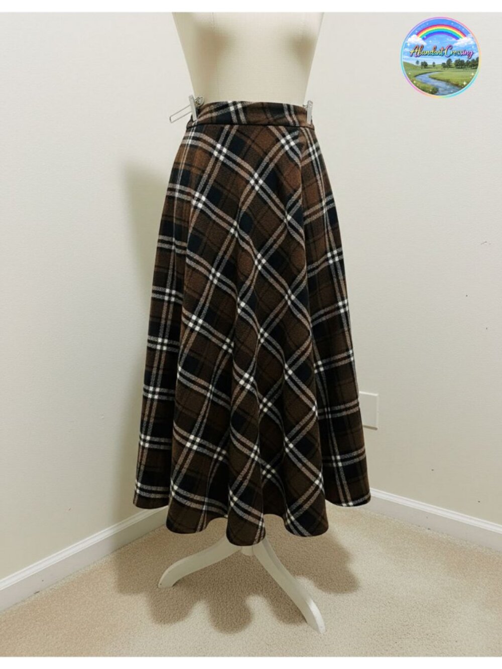 Long Plaid Wool Skirt A-Line Pleated High Waist Winter